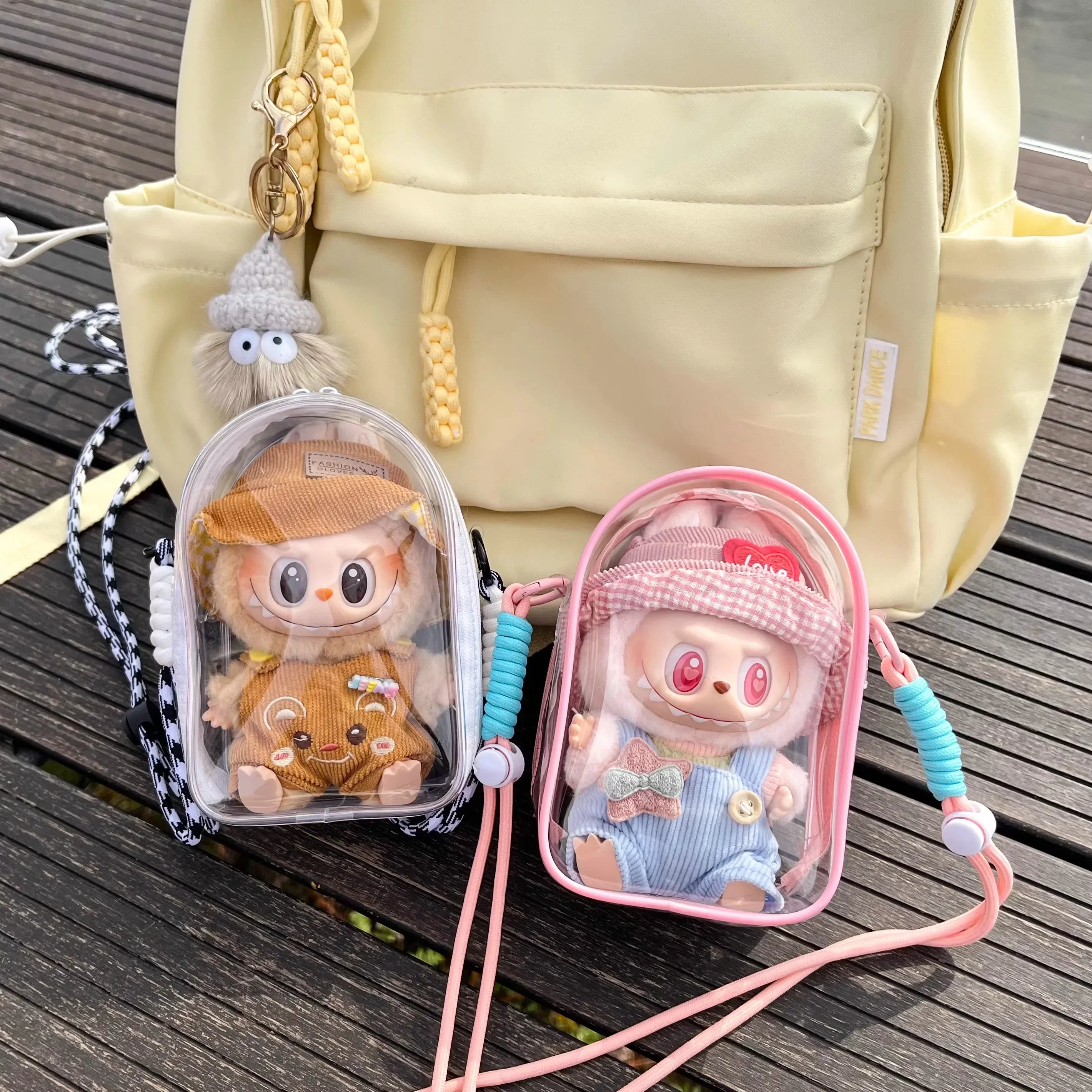 Mini Transparent Shoulder Bag (Protect Case) for Labubu Dolls (15cm)