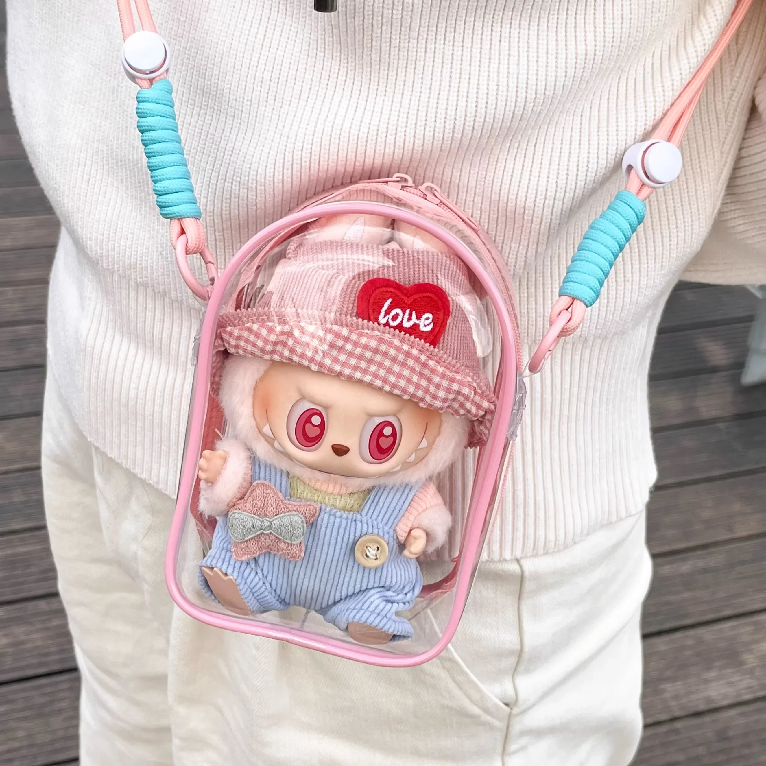 Mini Transparent Shoulder Bag (Protect Case) for Labubu Dolls (15cm)