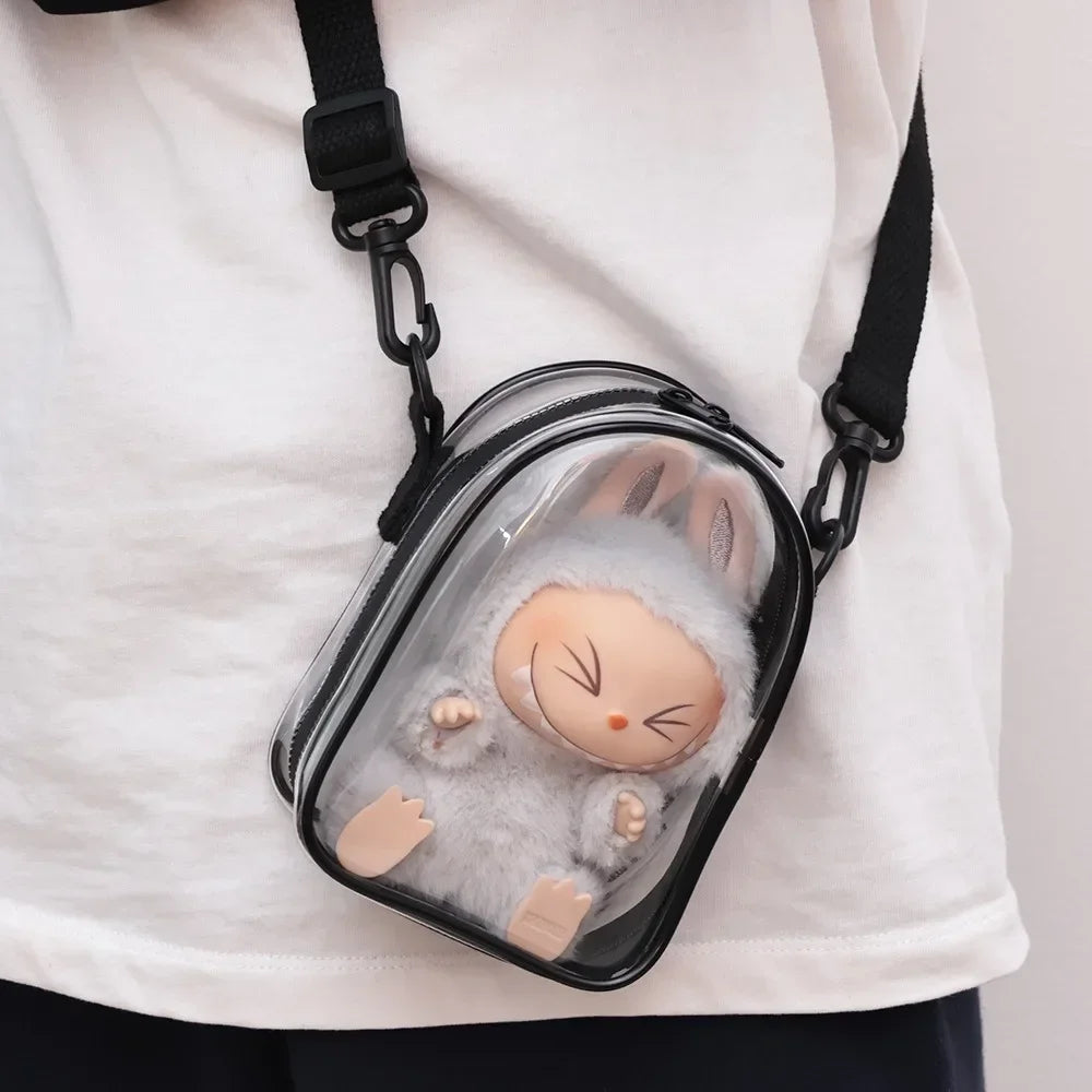 Mini Transparent Shoulder Bag (Protect Case) for Labubu Dolls (15cm)