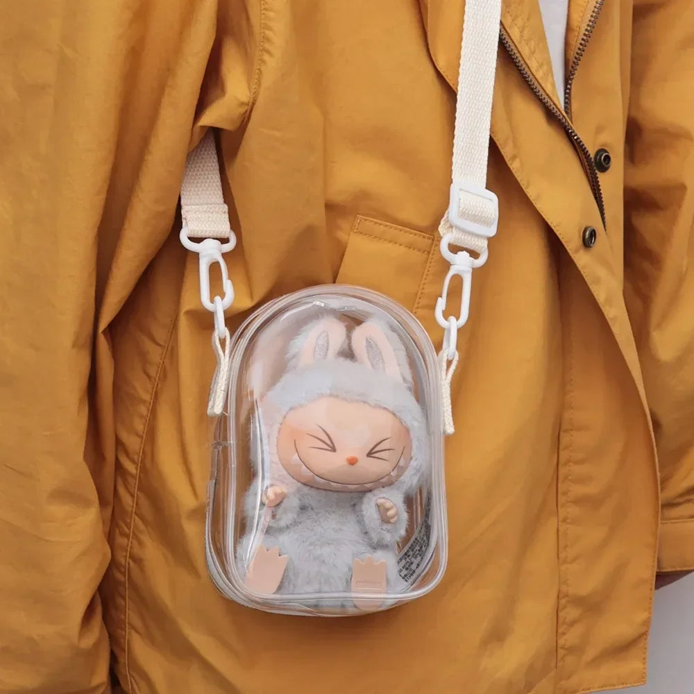 Mini Transparent Shoulder Bag (Protect Case) for Labubu Dolls (15cm)