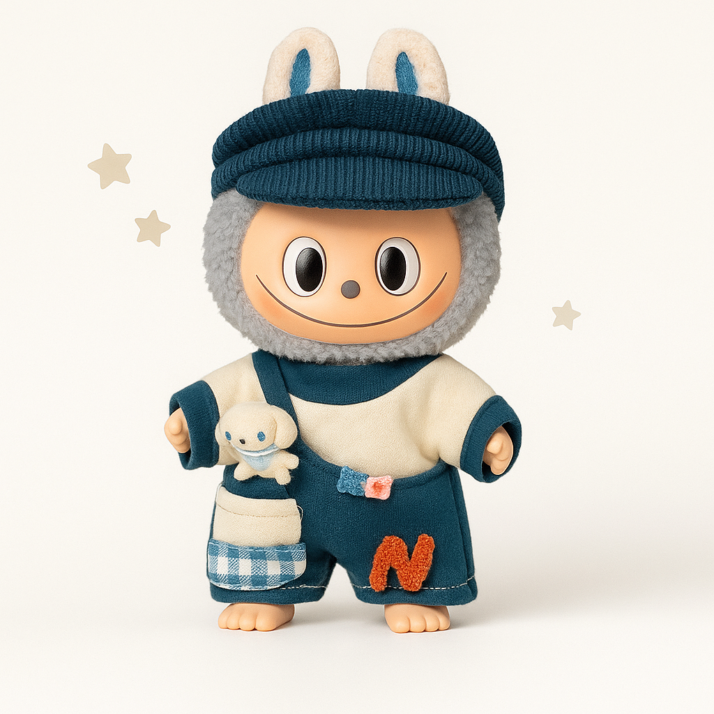 Blue Bear Vibes! Labubu Doll Fashion Set – Soft & Stylish 17cm Outfit